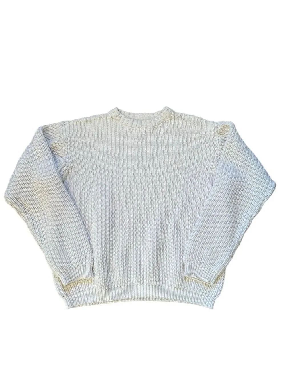 90s Vintage G.H. Bass Heritage Chunky Knit Cotton Fisherman’s Sweater Cream Larg